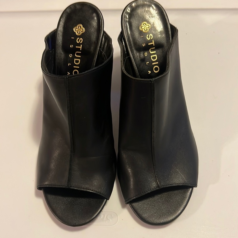 Studio Isola black peek-a-boo toe mules